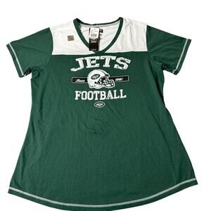 New York Jets NFL Tee Womens 2XL Green Short Sleeve V‎ Neck Tee Shirt NEW